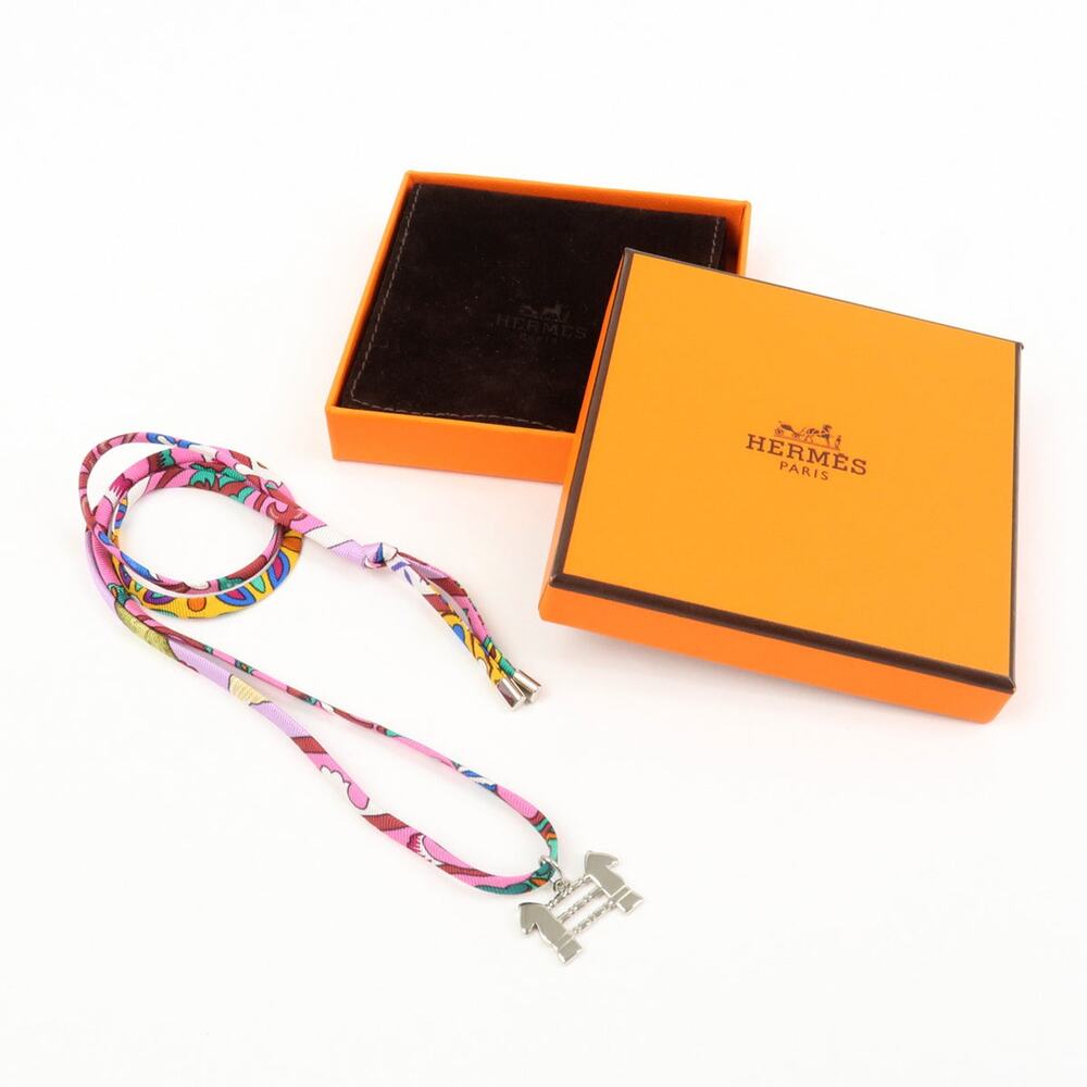 6685 - Hermes Tourbillon Silver & Silk Necklace Bracelet
